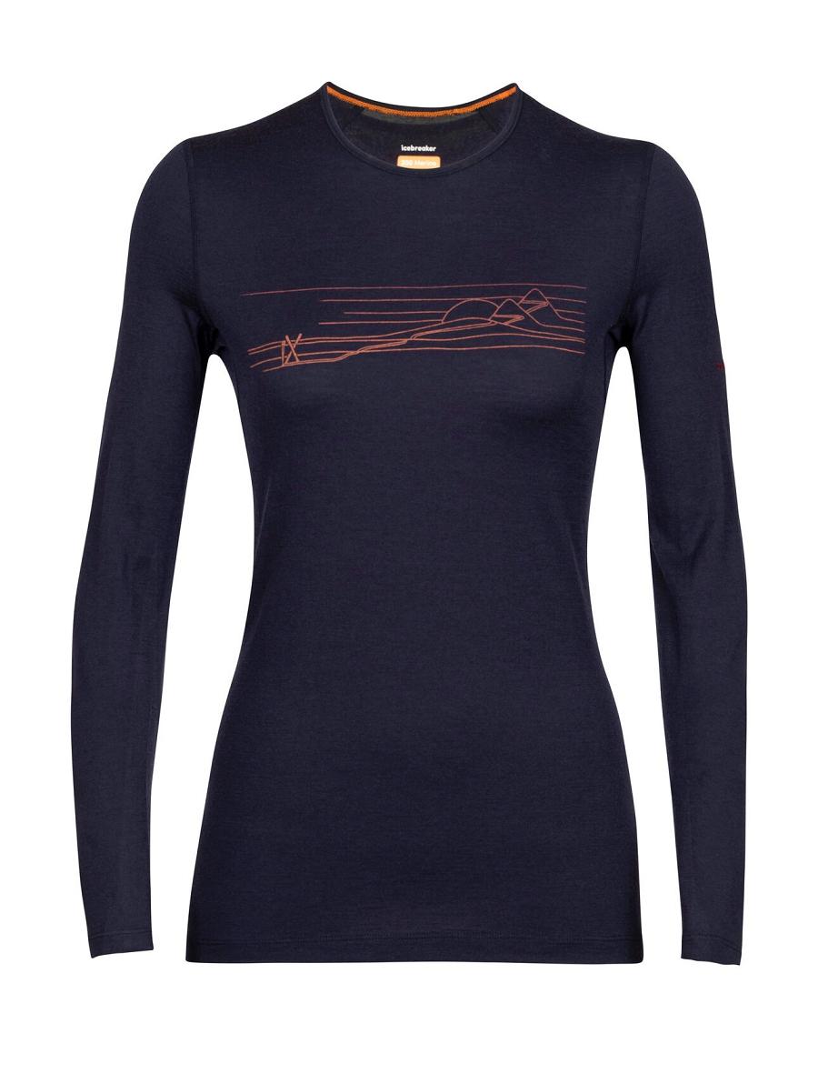 Midnight Navy Women's Icebreaker Merino 200 Oasis Long Sleeve Crewe Ski Stripes Base Layers | USA 1829YXFU